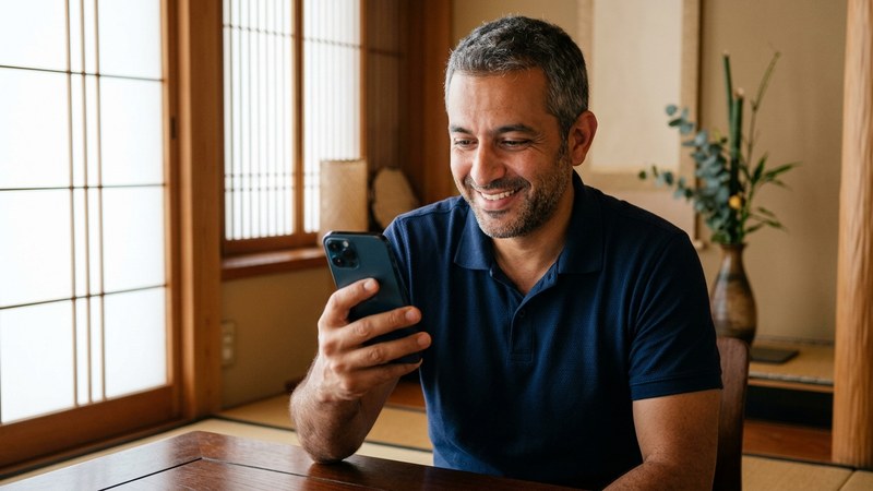 通知を静かにして穏やかな表情でスマホを見るシニア女性