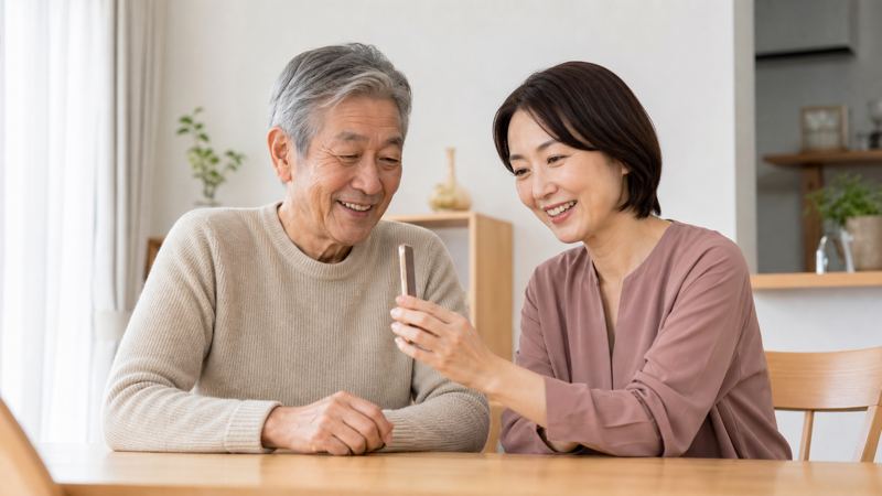 家族に相談しているシニア男性